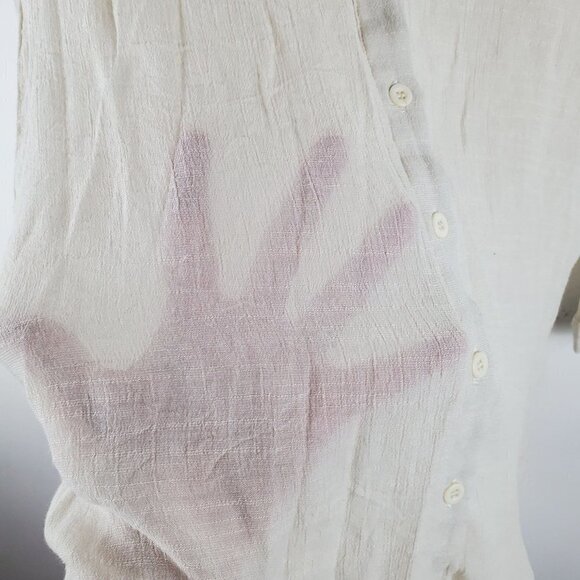 PrettyLittleThing Shirt Womens 0 Gauzy Oatmeal Button up Blouse Tunic Coastal - Picture 6 of 7